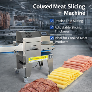 Cortadora de Carne <span class=keywords><strong>Ahumada</strong></span> y Cocida de Alta Velocidad, Totalmente Automática, con Grosor Ajustable, 200 Piezas/min, para Tocino, Carne de Res, Salchichas y Queso - Product Image 1