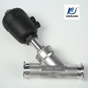 Grado Alimenticio y Farmacéutico Sanitario 45 °   Válvula de Ángulo Neumática de Control de Agua con Abrazadera Triple SS304/316L - Product Image 1