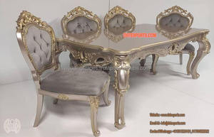 Juego de mesa de comedor tallada a mano de lujo, muebles de estilo real francés, mesa de comedor clásica de madera sólida dorada, producto superior - Product Image 3