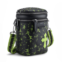 Tas Mini Bucket Pola Starburst Unik Tas Selempang Cetak Grafiti Keren Tas Bucket Kulit Imitasi Gothic Punk