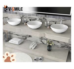 <span class=keywords><strong>Clivia</strong></span> แผ่นหินอ่อนสีขาวและกระเบื้องที่มีเส้นเลือดสีเขียวและกระเบื้องปูพื้นห้องน้ำ <span class=keywords><strong>Clivia</strong></span> โต๊ะเครื่องแป้งสีขาวด้านบน - Product Image 3