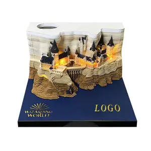 Bloco de notas 3D multifuncional para castelo com luzes, bloco de notas antiaderente DIY, presente criativo