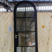 Puertas Francesas de Acero con Rotura de Puente Térmico y Vidrio Arqueado, Estilo Americano, Puerta de Hierro con Vidrio de Seguridad, Gran Venta