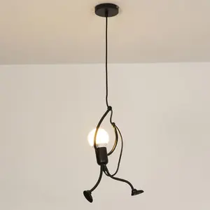 빈티지 철 작은 남자 현대 예술 샹들리에 LED 천장 램프 홈 거실 어린이 침실 장식 블랙 E27 펜던트 조명