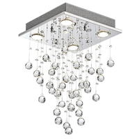 Lustre moderne en cristal en forme de goutte de pluie, plaque de plafond en acier inoxydable argenté, luminaire suspendu en cristal cascade pour salon
