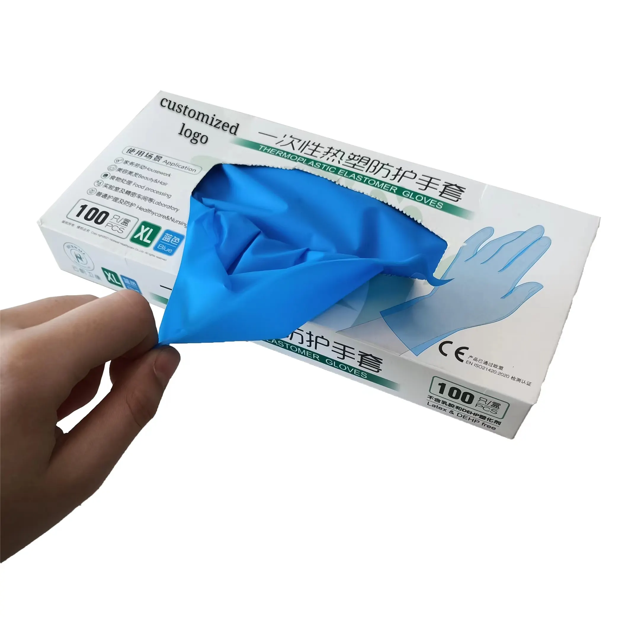 Food Grade Prep Transparente blaue Einweg artikel Pe Inject Tpe Küchen handschuhe