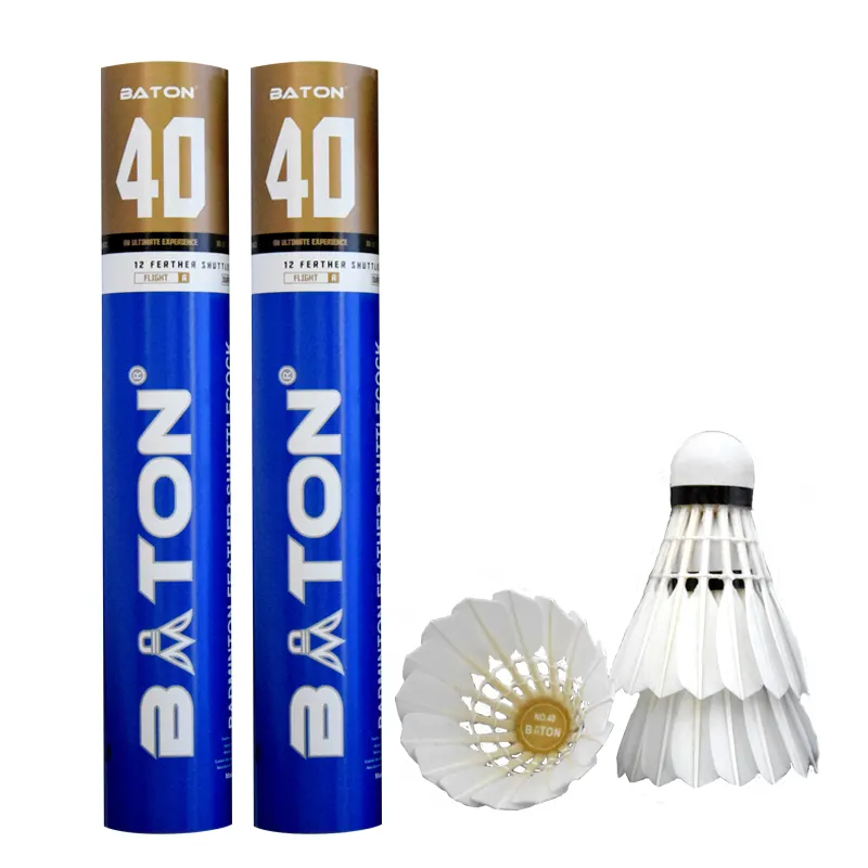 Baton 40 OEM Custom Brand for Professional Game Sport White Goose Feather Badminton Shuttlecock For Professional Players