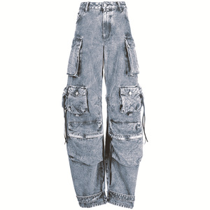 Nuovi arrivi inverno autunno Streetwear da <span class=keywords><strong>donna</strong></span> <span class=keywords><strong>Jeans</strong></span> Casual blu <span class=keywords><strong>grigio</strong></span> cotone lungo a gamba larga pantaloni <span class=keywords><strong>Jeans</strong></span> con tasche - Product Image 2