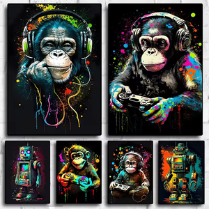 Populaire <span class=keywords><strong>Pop</strong></span> <span class=keywords><strong>Art</strong></span> imprime Wall Street animal graffiti <span class=keywords><strong>singe</strong></span> esthétique décor à la maison <span class=keywords><strong>affiche</strong></span> avec des écouteurs - Product Image 3