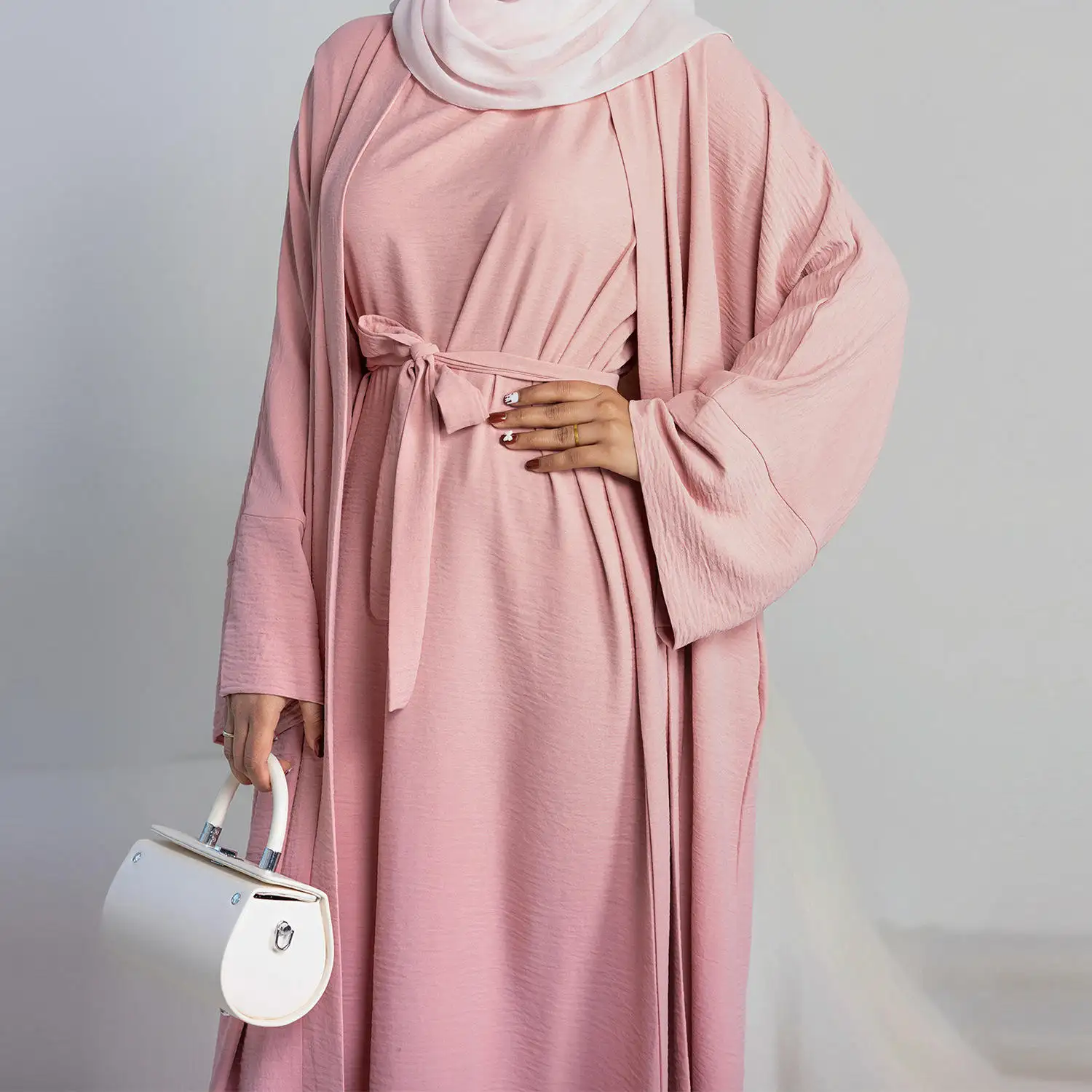 الأكثر مبيعاً وشاح حرير من الساتان إسدال إسلامي XL طويل الأكمام فستان طويل الشرق الأوسط الشيفون