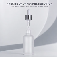 Flacon compte-gouttes en verre dépoli 30 ml 1 oz, contenant cosmétique pour sérum, emballage rond pour soins de la peau avec étiquette argentée estampée à chaud
