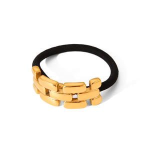 Coiffe géométrique de luxe en acier inoxydable plaqué or 18 carats chaîne de montre noir élastique corde <span class=keywords><strong>à</strong></span> cheveux pour les filles - Product Image 1
