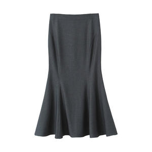 Falda Midi Tipo Cola de Pez para Mujer Talla Grande Runqi, Color Gris Sólido de Alta Calidad, Poliéster, Cintura Natural N9410 - Product Image 1