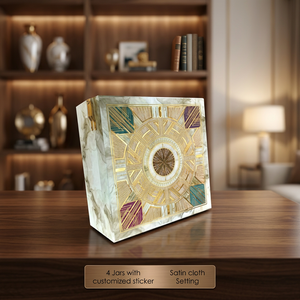 Cajas de Regalo de Frutos Secos Hechas a Mano, Caja de Regalo de Resina Premium de 9x9 Pulgadas con 4 Compartimentos para Frascos, Diseño Tradicional, Forro de Satén, Artístico - Product Image 3