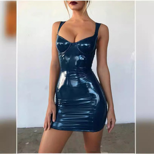 2025 Sexy Club Disco brillante sin tirantes cintura Cinching PU vestido de cuero - Product Image 4