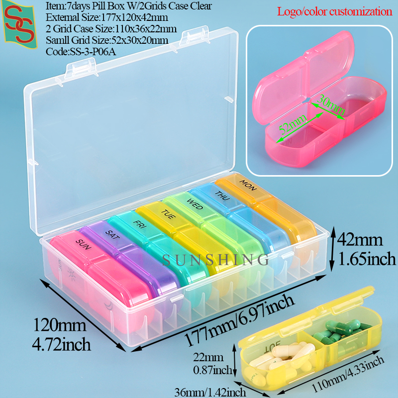 P06A Pilulier 7 jours avec 2 compartiments - Boîtier transparent