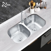 YUDA presse hydraulique finition brossée Durable sous le montage évier de cuisine à double cuvette en acier inoxydable 304 avec égouttoir