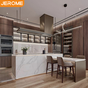 Mueble de Cocina Modular Moderno de Madera de Nogal con Encimera de Mármol y Electrodomésticos Integrados, Diseño Contemporáneo a Medida - Product Image 1