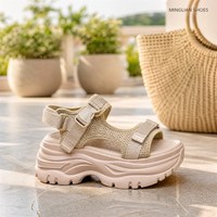 Sandales à plateforme épaisse pour femmes, respirantes, en mesh, avec fermeture velcro, pour la plage, les activités de plein air et le sport