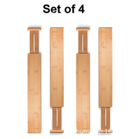 NFS Wholesale - Lot de 4 séparateurs rétractables en bois de bambou massif pour tiroirs de cuisine et étagères de rangement compactes