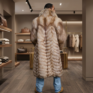 High Quality Luxury Full Length Fox Fur Sleeve <b>Waterproof</b> Men's Extra <b>Long</b> Floor Length Natural Coffee Trench <b>Coat</b> - Product Image 2