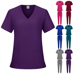 V-Neck Short Sleeve Scrub <b>Tops</b> For Women Moisture Wicking Knitted Hospital Uniforms With Pockets Size S XXL - Product Image 1