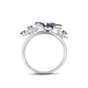 Anello Floreale F477 in Argento Sterling 925 con Zaffiro e Incastonatura a Pavé, Stile Romantico per Fidanzamento Femminile - Product Image 2