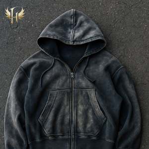 Sun Faded <b>Hoodie</b> French Terry Custom Distressed Destroyed Heavy 100% Cotton <b>Zip</b> <b>up</b> Acid Wash <b>Vintage</b> Sun Faded <b>Hoodie</b> - Product Image 2