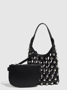 Nouveau sac à main décontracté grande capacité pour l'été, couleur unie, style punk avec rivets ronds incrustés, sac à bandoulière tendance pour femme, Tanjing - Product Image 4