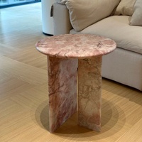 Table d'appoint personnalisée en marbre rose, meuble d'appoint en pierre naturelle, décoration de luxe pour salon et appartement