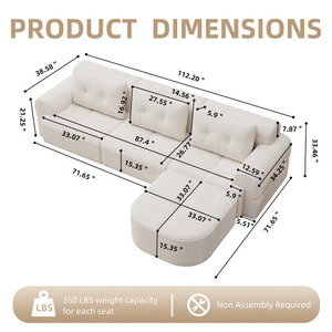 Juego de Sofás Modulares en Forma de L, Tapicería de Tela, Estructura de Espuma Completa, Embalaje Comprimido, Diseño Moderno de Gran Tamaño para Sala de Estar - Product Image 5