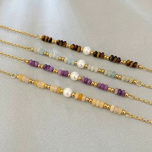 Wholesale <b>Tiger</b> <b>Eye</b> Stone & Simulated Pearl <b>Bracelet</b>, Stainless Steel Beaded Chain, Minimalist Dainty Jewelry for Women - Product Image 4