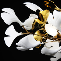 Lustre moderne au design floral en céramique dorée et blanche pour salon, chambre à coucher, gazebo, salle à manger, lustre en laiton