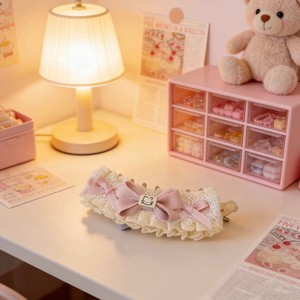 Nouvel Arrivage : Pince à Cheveux Banane Délicate Lexin Style Fille Douce avec Nœud en Dentelle Crème et Motif Écossais - Product Image 4