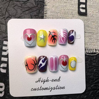 Uñas Postizas de Lujo Hechas a Mano, Forma Ataúd Mediana, con Pegamento en Gel, Diseños de Uñas Acrílicas Modernas al por Mayor, 10 Piezas