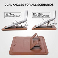 Étui pour ordinateur portable 3-en-1 avec support pliable, tapis de souris, sac fin en cuir PU marron pour MacBook Pro Air 13 14 15 16 pouces, bureau
