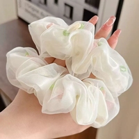 Vente en gros de chouchous en organza polyvalents et volumineux pour filles, en tissu à haute élasticité avec bande en caoutchouc écologique, style doux