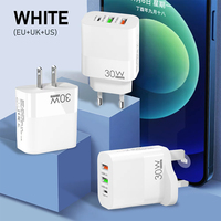Chargeur rapide double USB + Type C 30W avec prise US EU UK, PD QC3.0 USB-C pour Samsung iPhone Redmi, puissance de sortie 20W