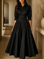 Robe élégante unie à poches, taille haute, boutonnée, pour femmes européennes et américaines, collection 2026
