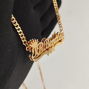 <span class=keywords><strong>Collana</strong></span> Personalizzata in Acciaio Inox <span class=keywords><strong>con</strong></span> Doppia Placca Bicolore a Forma di Cuore e Catena, Regalo per Lei - Product Image 3