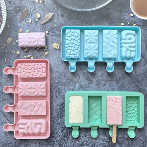 4 lỗ hình vuông nhỏ Silicone Kem khuôn tự làm sô cô la tráng miệng Popsicle khuôn khay Ice Cube Maker mùa hè Nguồn cung cấp bên - Product Image 1