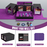 Boîte de rangement pour cartes de jeu de société Commander TCG Magic, en cuir PU moderne, personnalisée en usine, capacité de 400+ cartes à double pochette.