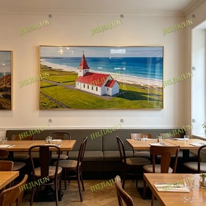 Peinture murale de luxe scandinave côtière, impression d'art religieux, vente en gros d'usine, décoration intérieure personnalisée, peinture LED de paysage en porcelaine de cristal - Product Image 2