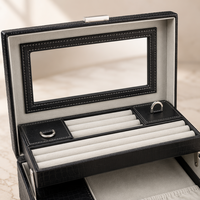 Boîte de rangement pour bijoux en cuir artisanal de luxe, organisateur portable multi-couches, étui en papier pour bagues, boucles d'oreilles, colliers, emballage cadeau