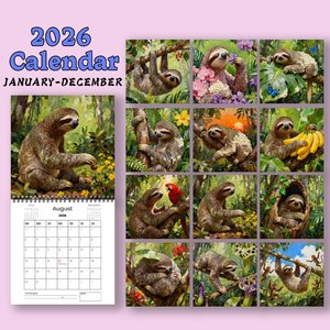 <span class=keywords><strong>Calendario</strong></span> de Pared Personalizable 2026 <span class=keywords><strong>con</strong></span> Diseño de Perezoso, 12 Meses, Encuadernación de Alambre Doble, Planificador <span class=keywords><strong>con</strong></span> Estampado Animal para Amantes de los Animales, Decoración del Hogar, Regalos para Días Festivos - Product Image 2