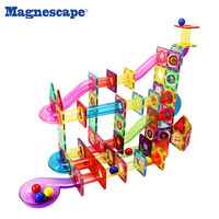 Magnescape - Juego de Construcción de Pistas de Canicas Magnéticas de Plástico, 106 Piezas, Modelo Educativo Montessori, Juguete de Bricolaje con Bloques Magnéticos