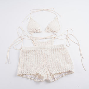 Conjunto de Bikini Texturizado para Mujer, Top Triangular con Tirantes, Tanga con Lazos Laterales y Pantalones Cortos, Traje de Baño de 3 Piezas para Vacaciones de Verano 2026 - Product Image 5