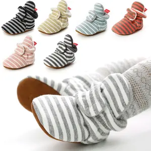 Calcetines de algodón con estampado a rayas para niño y niña, calcetín para cuna, zapatos, botines