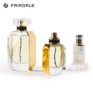 Garrafa de perfume de vidro recarregável, perfume personalizado de luxo 30ml/50ml, spray vazio de diamante, árabe, dourado