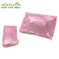 Pochette de maquillage brillante pour femmes avec logo personnalisé, pochette de voyage scintillante pour filles, pochette à paillettes pour soirée, sacs cosmétiques